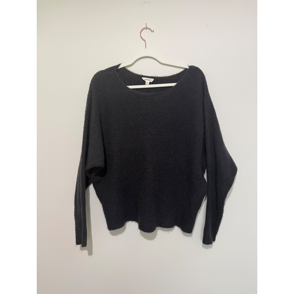 ee:some Women Charcoal Gray Fuzzy Knit Batwing Sleeve Oversized Sweater S/M